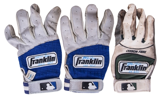 Lot of (3) 2010 Mike Trout Game Used, Signed & Inscribed Franklin Batting Gloves (Trout/Anderson LOA)